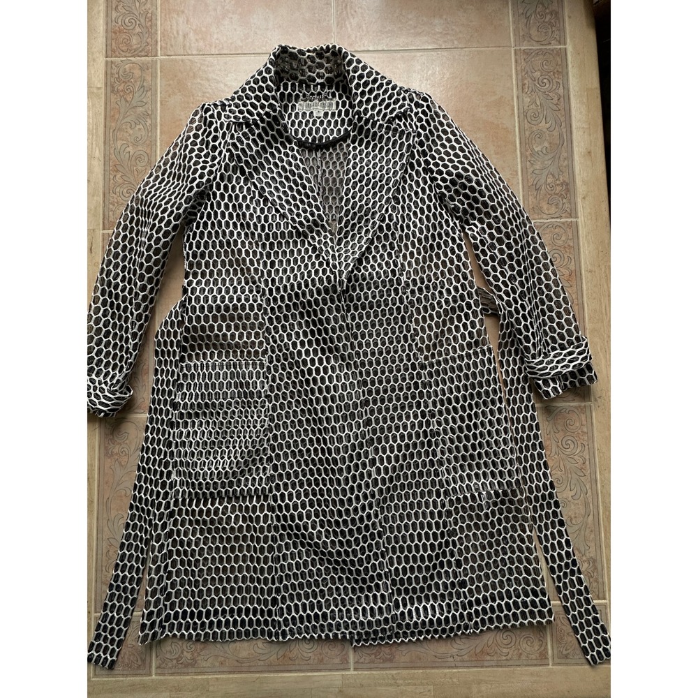 Yoana Baraschi Made in NYC Black White Geometric Print Belted Trench Coat sz 8 - Picture 8 of 10